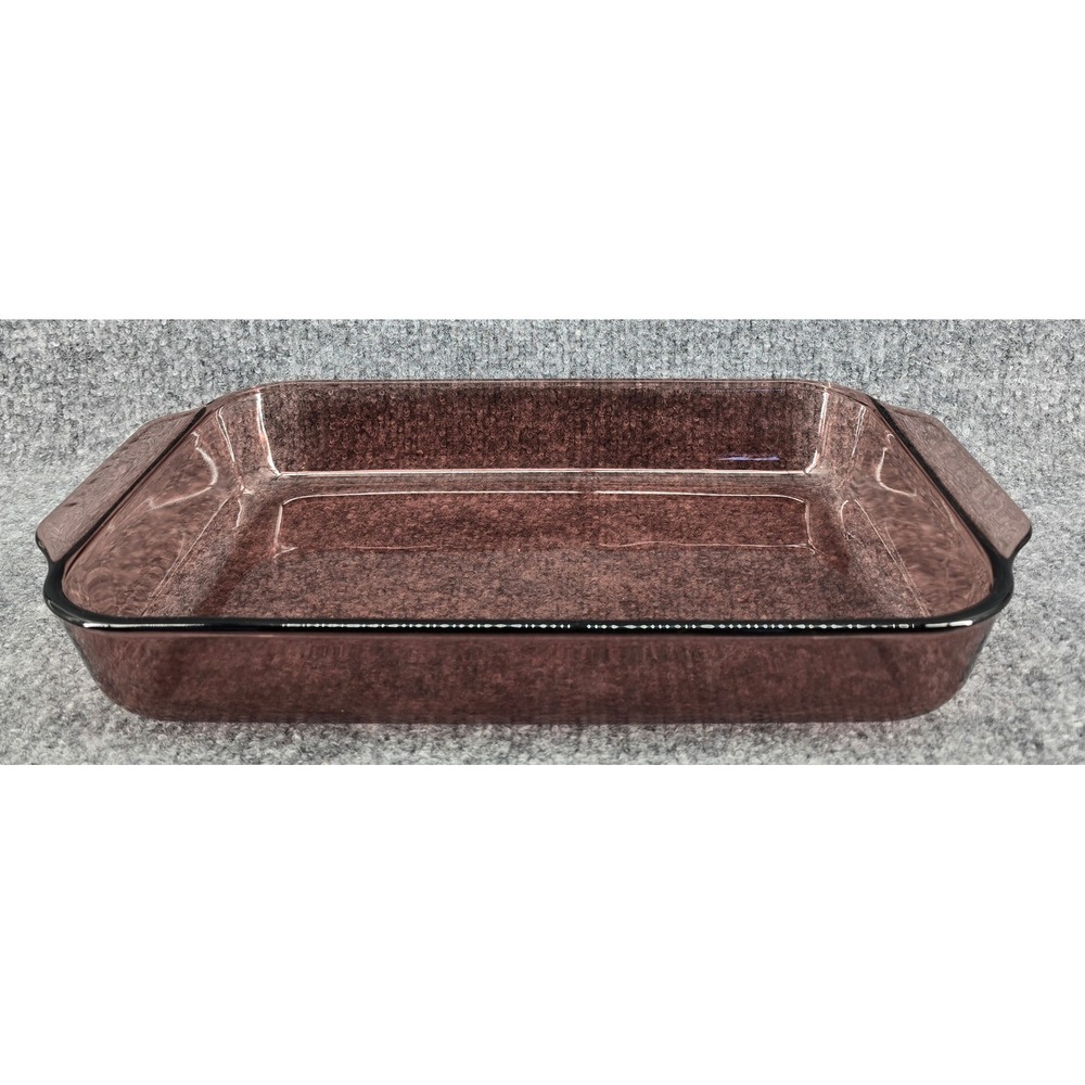 Vintage 90s Pyrex Visions #233-R Cranberry Glass 3 Qt Casserole Dish 13x 9x 2